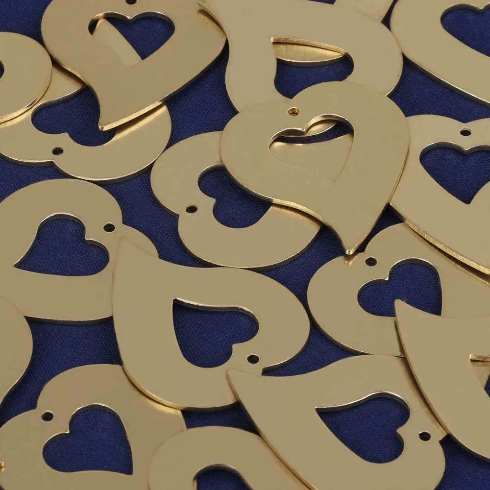 1*1 1/8 Brass Tilted Heart Stamping Blanks metal blanks pendants 10pcs 102269