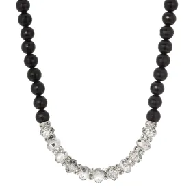 1928 Jewelry Clear & Black Diamond Crystal Jet Black Beaded Necklace 15"   3" Extension