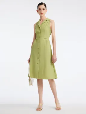 Acetate Single-Breasted Spread Collar Midi Dress