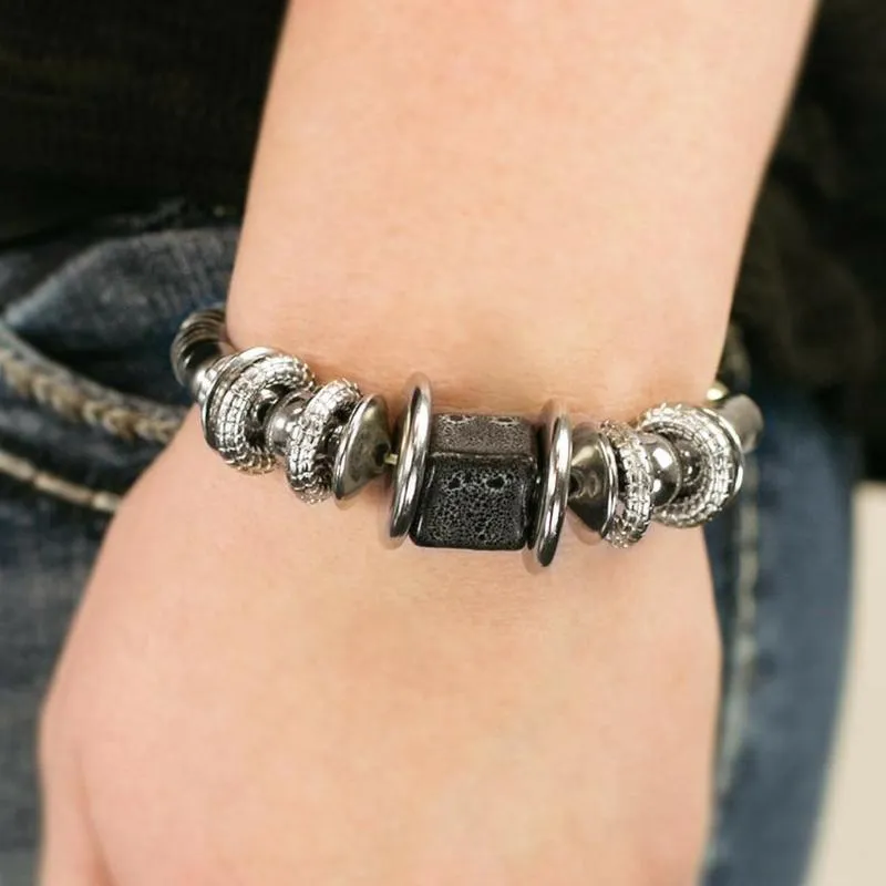 Around the Block Black Stretchy Bracelet