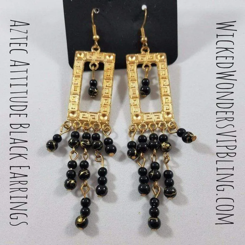 Aztec Attitude Black Earrings