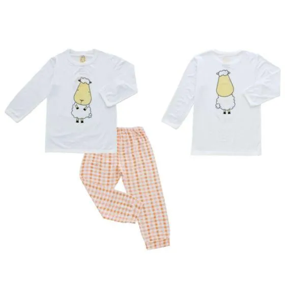 Baa Baa Sheepz Long Sleeve Shirt   Pants - White Big Sheepz   Orange Checkers