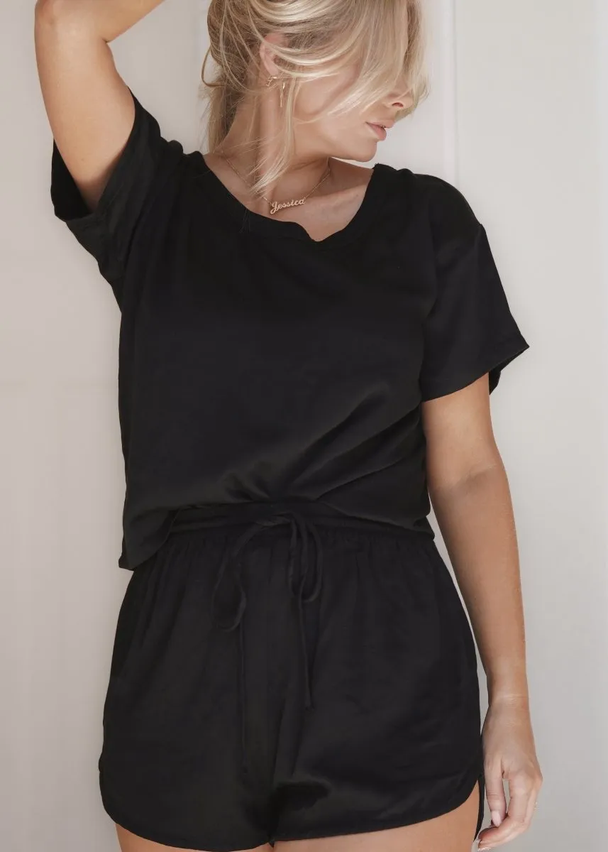 Bamboo Pyjamas - Tee and Short Set in Black