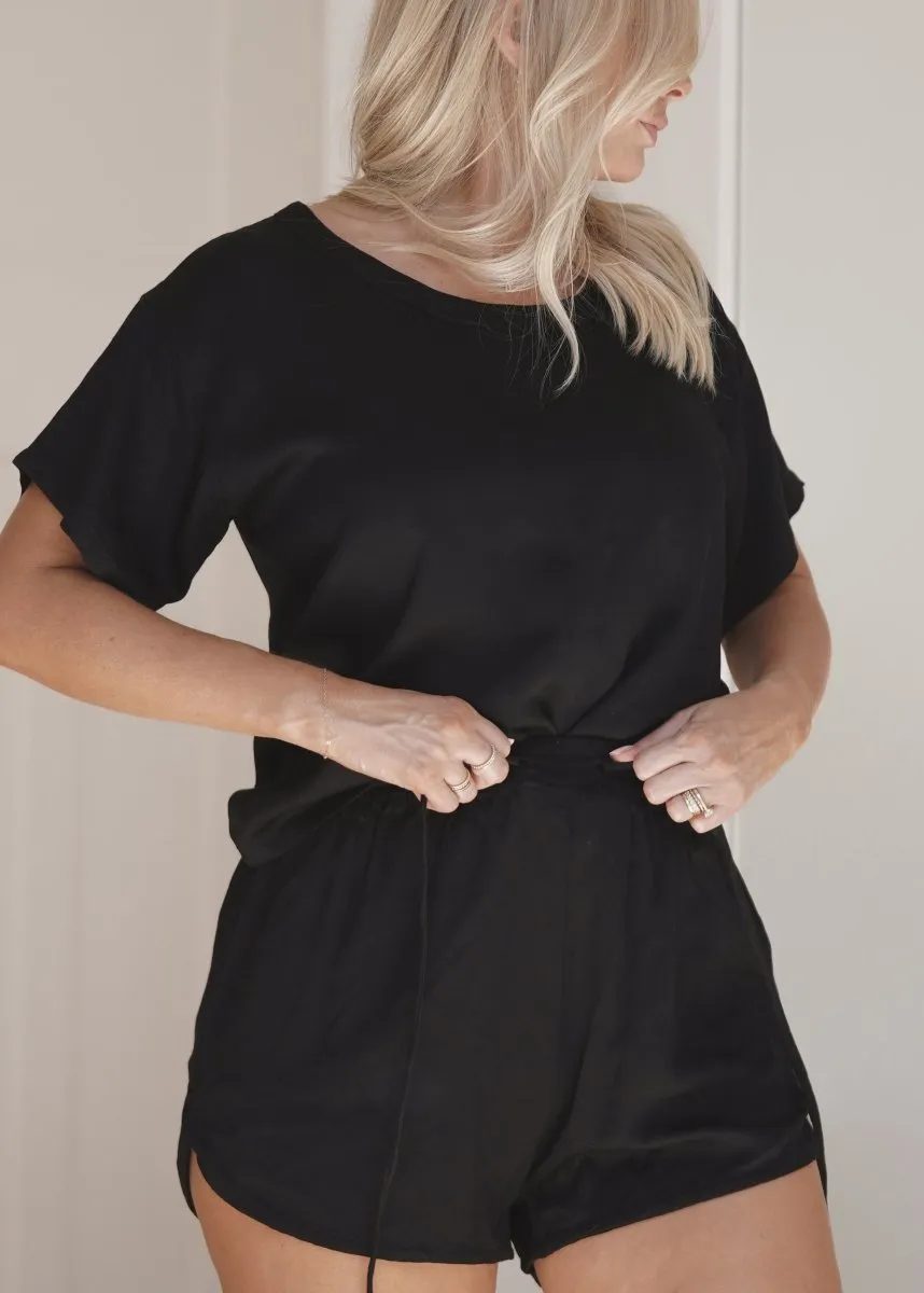 Bamboo Pyjamas - Tee and Short Set in Black