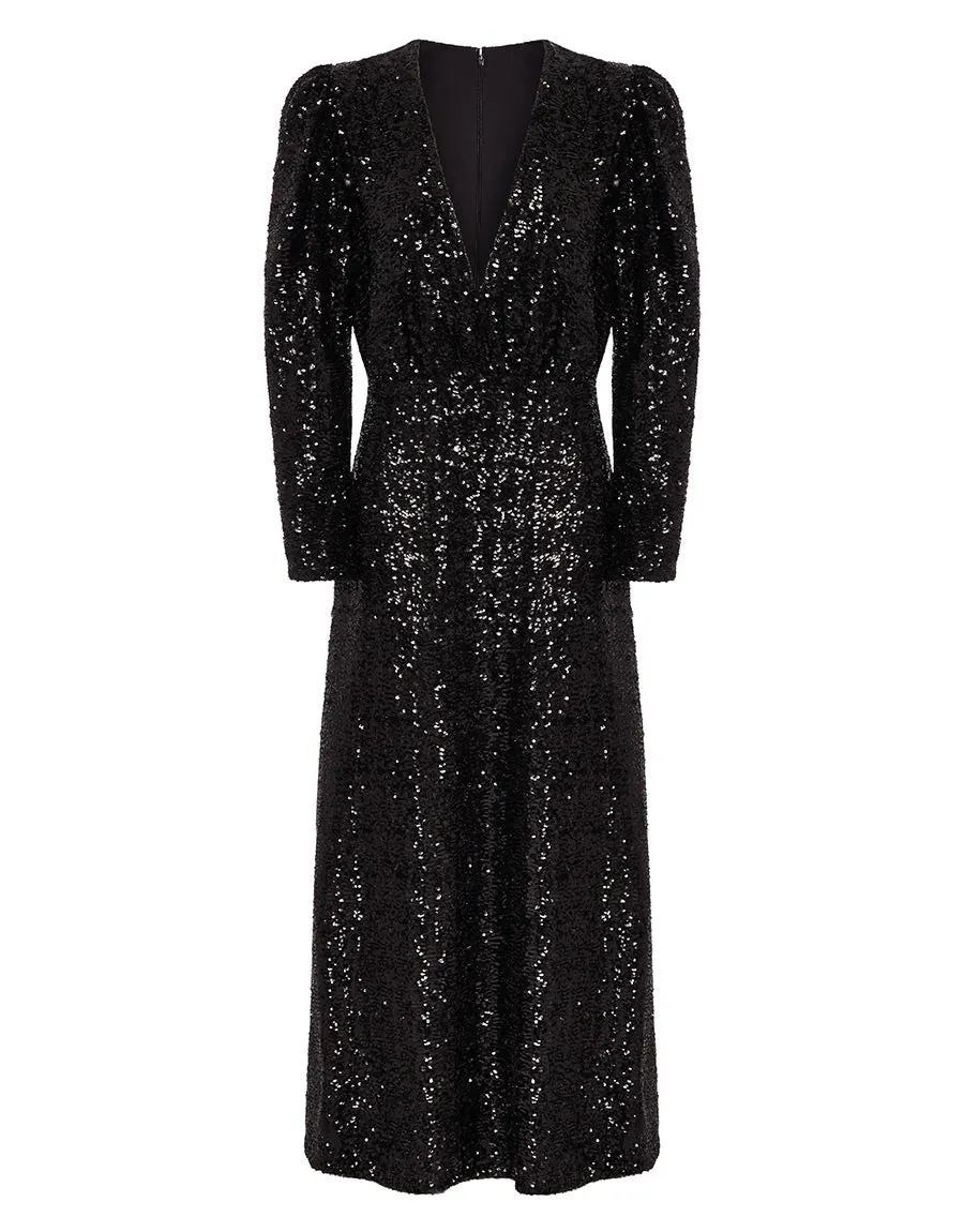 Bernadette Sequin Midi Dress - Black - SALE