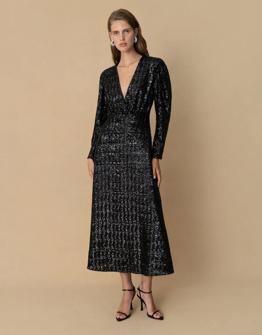 Bernadette Sequin Midi Dress - Black - SALE