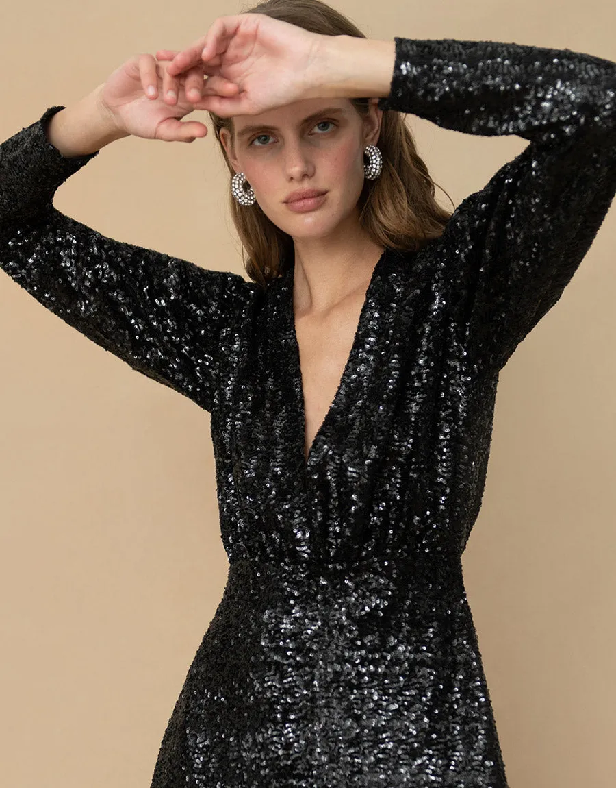 Bernadette Sequin Midi Dress - Black - SALE