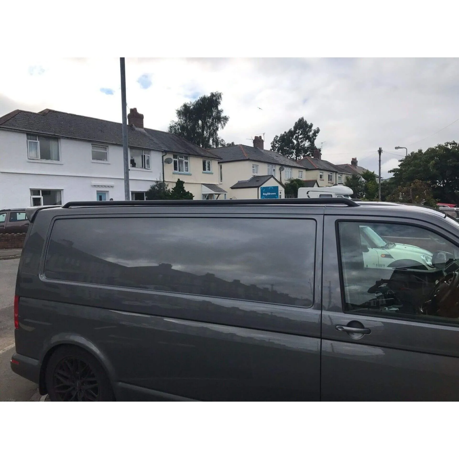 Black OE Style Steel Roof Rails for the Volkswagen Transporter T6 LWB