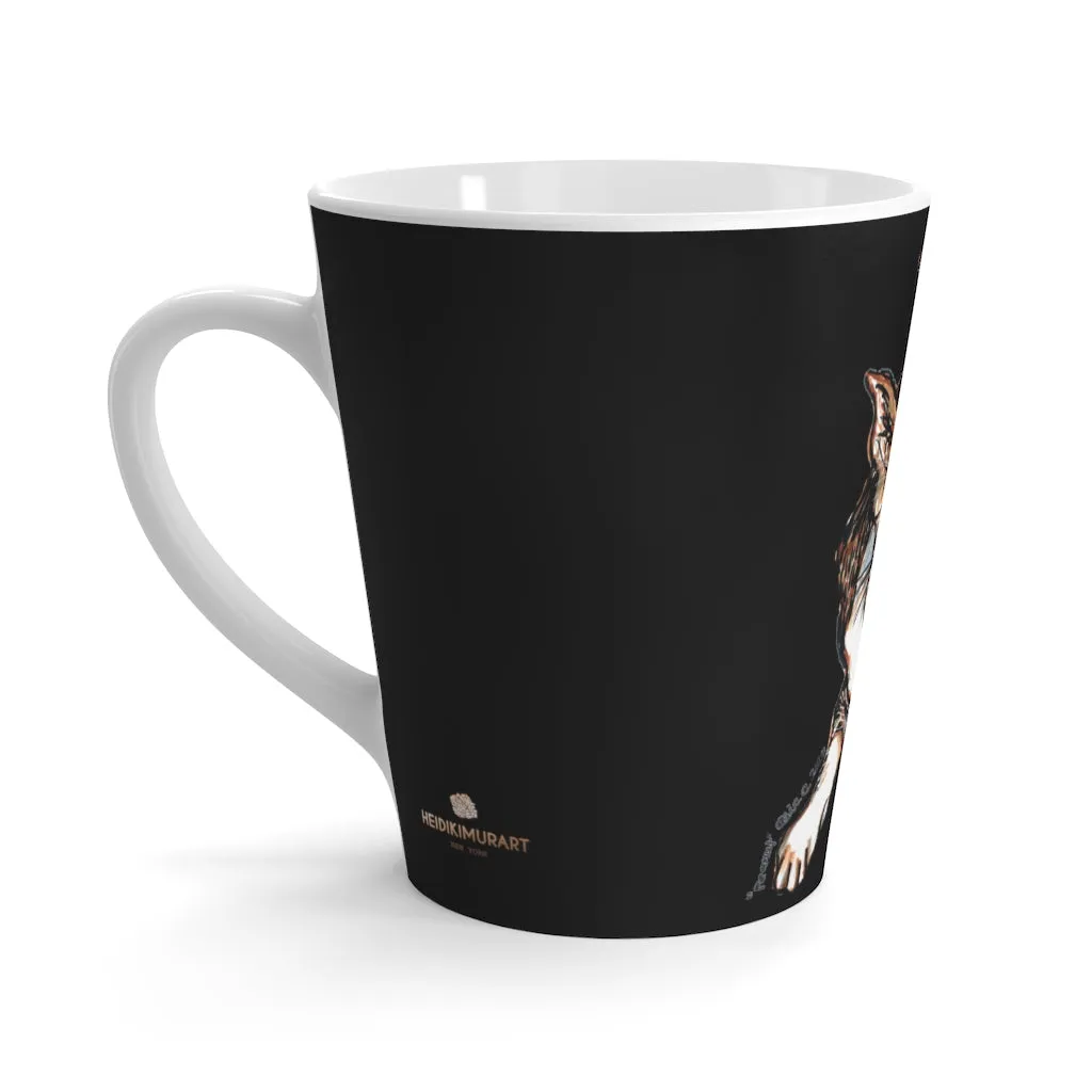 Black Peanut Cat 12 oz Latte Mug, Black and White Ceramic Tea Coffee Cup-Printed in USA