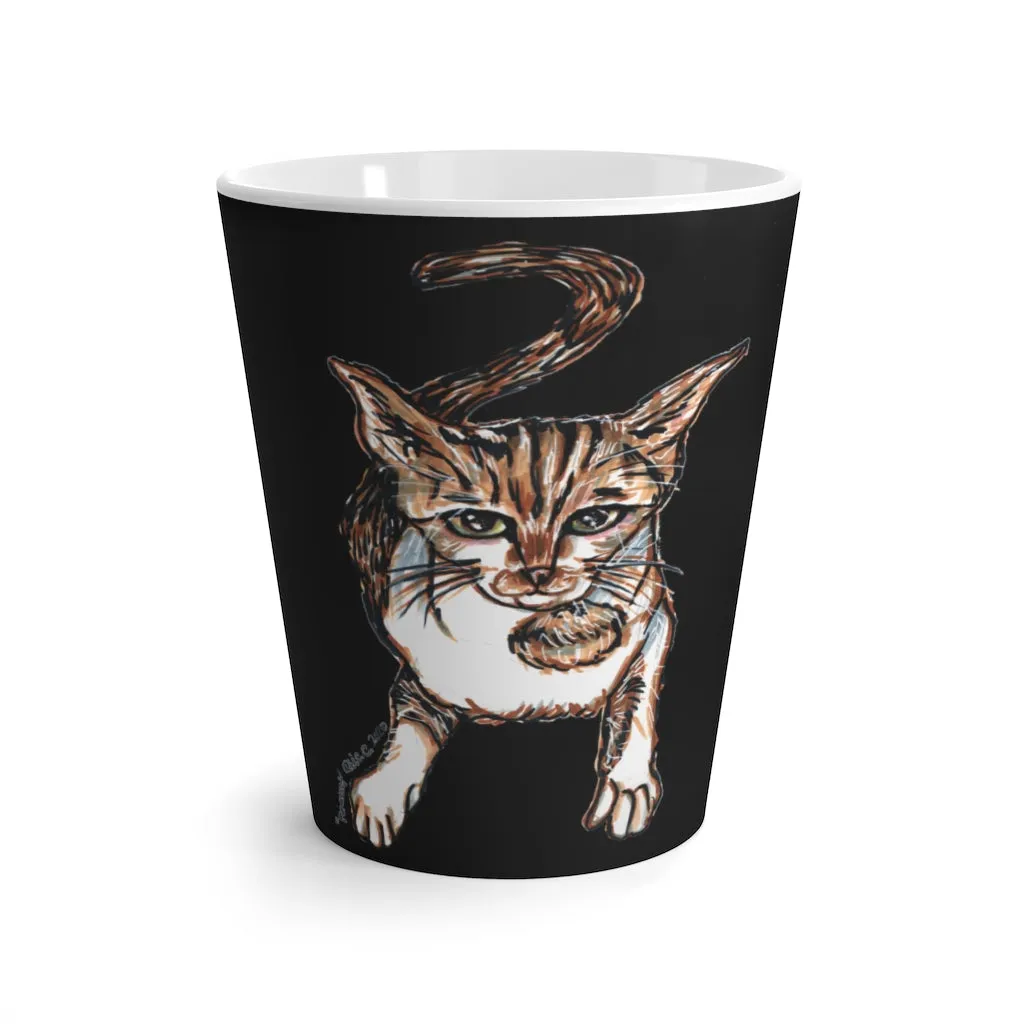 Black Peanut Cat 12 oz Latte Mug, Black and White Ceramic Tea Coffee Cup-Printed in USA