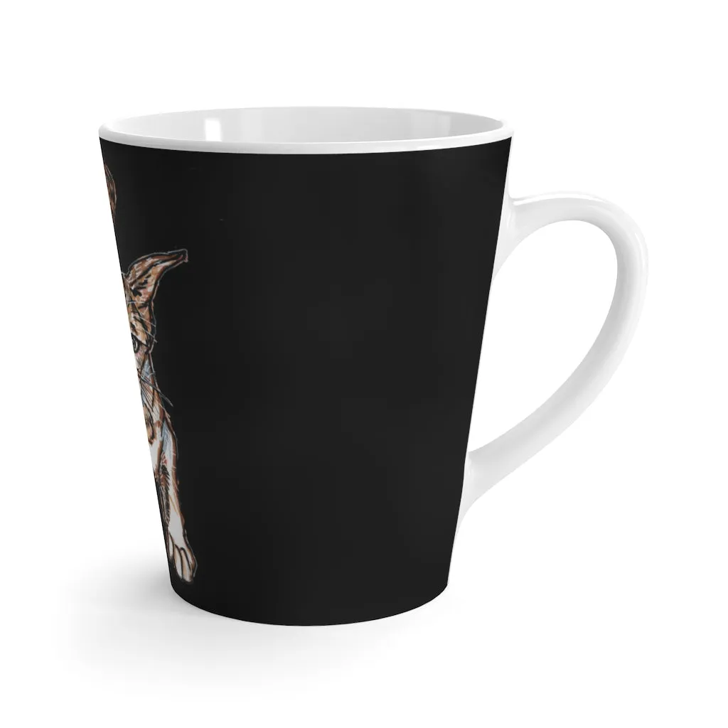 Black Peanut Cat 12 oz Latte Mug, Black and White Ceramic Tea Coffee Cup-Printed in USA