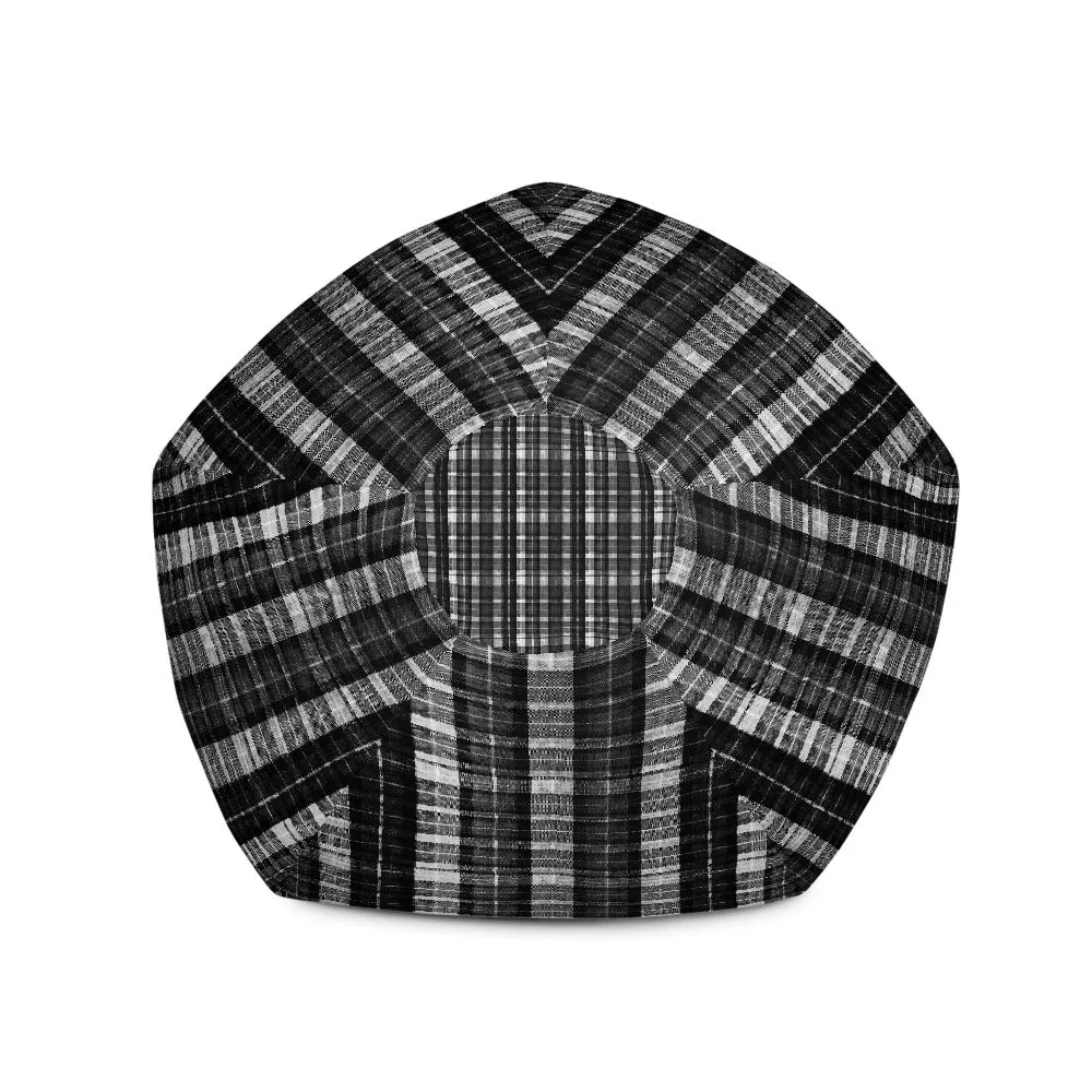 Black White Plaid Bean Bag, Tartan Print Water Resistant Polyester Sofa Bag - Made in EU