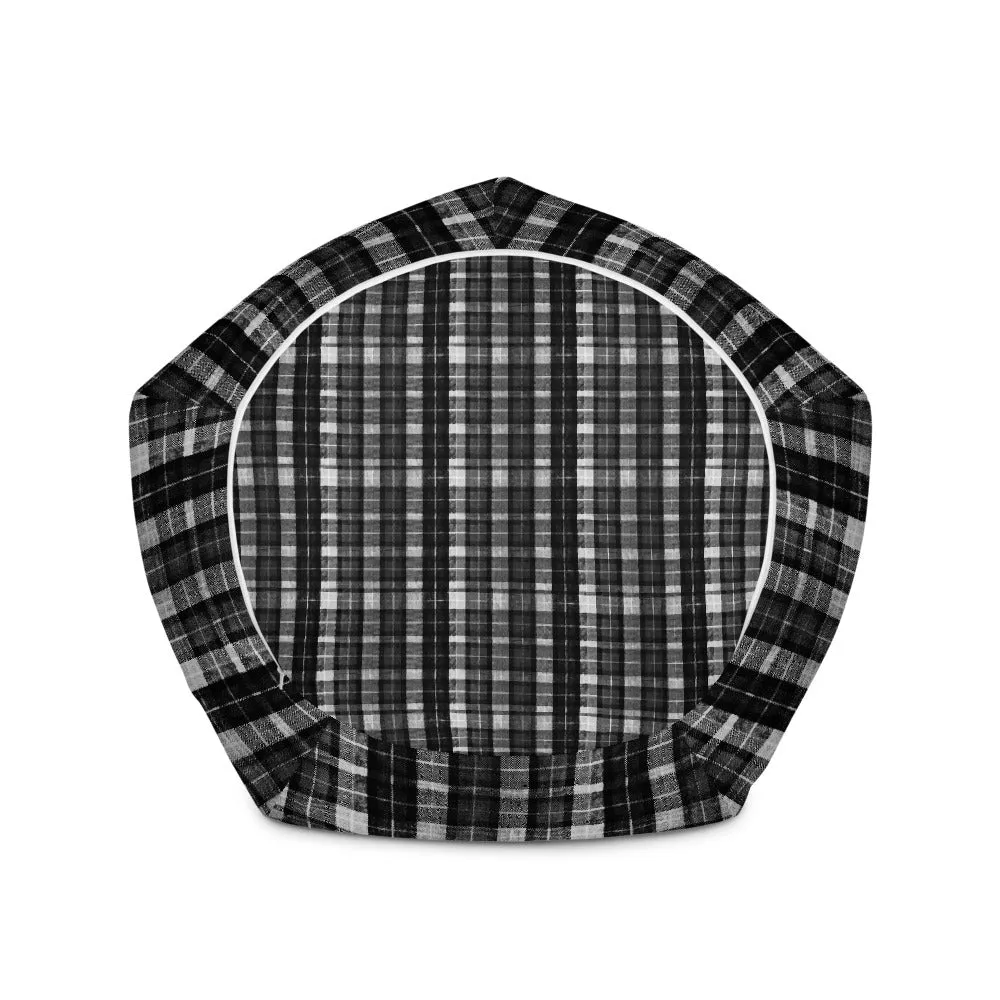 Black White Plaid Bean Bag, Tartan Print Water Resistant Polyester Sofa Bag - Made in EU