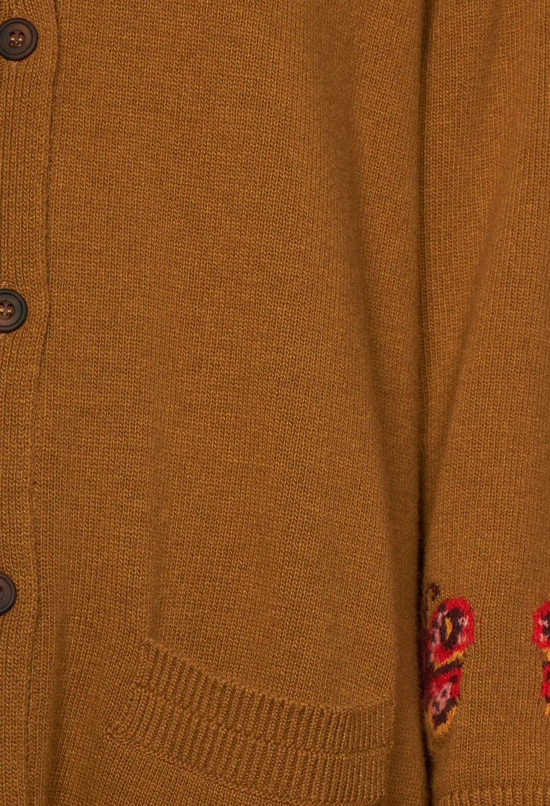 Blended Cashmere Cardigan with Embroidery Detail in Brown