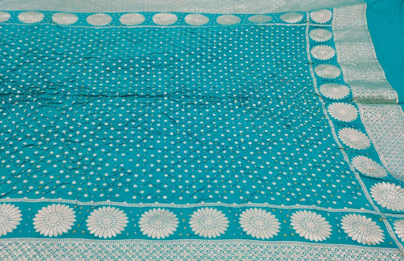 Blue Banarasi Bandhani Pure Moonga Silk Dupatta