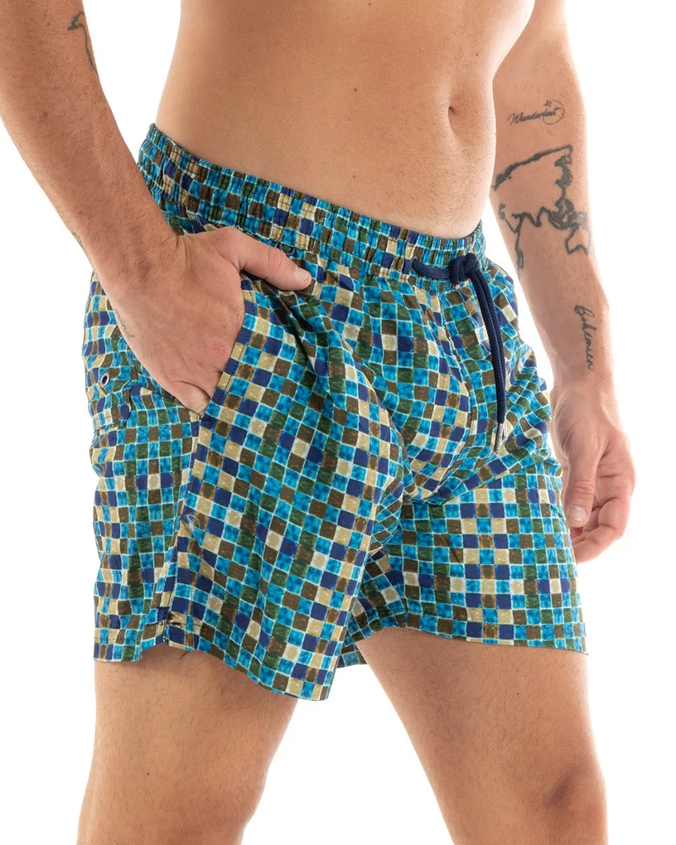 Costume Uomo Boxer Mare Fantasia Quadrettini Azzurro GIOSAL-SU1204A