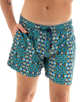 Costume Uomo Boxer Mare Fantasia Quadrettini Azzurro GIOSAL-SU1204A