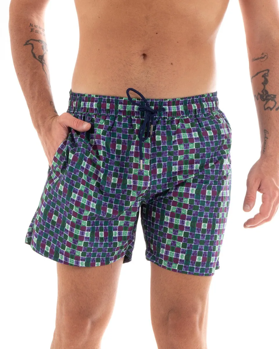 Costume Uomo Boxer Mare Fantasia Quadrettini Viola GIOSAL-SU1205A