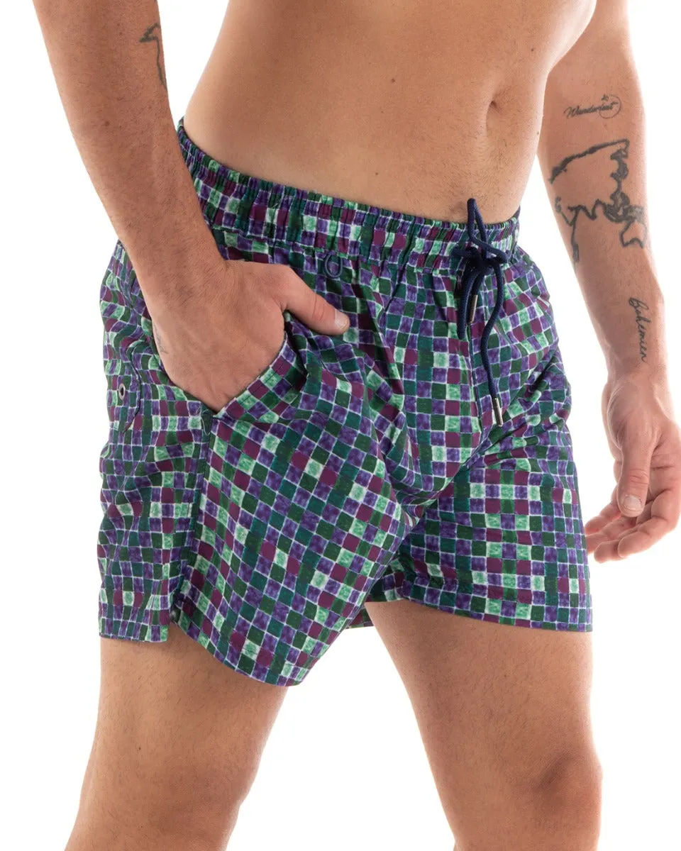 Costume Uomo Boxer Mare Fantasia Quadrettini Viola GIOSAL-SU1205A