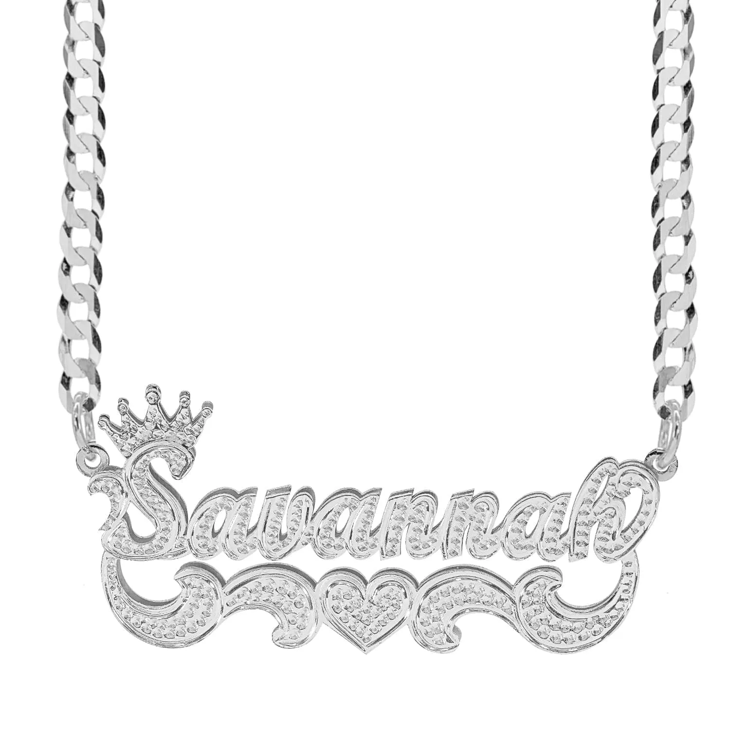 Crown Double Plated Name Necklace Savannah with Cuban Chain