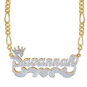 Crown Double Plated Name Necklace Savannah with Figaro chain