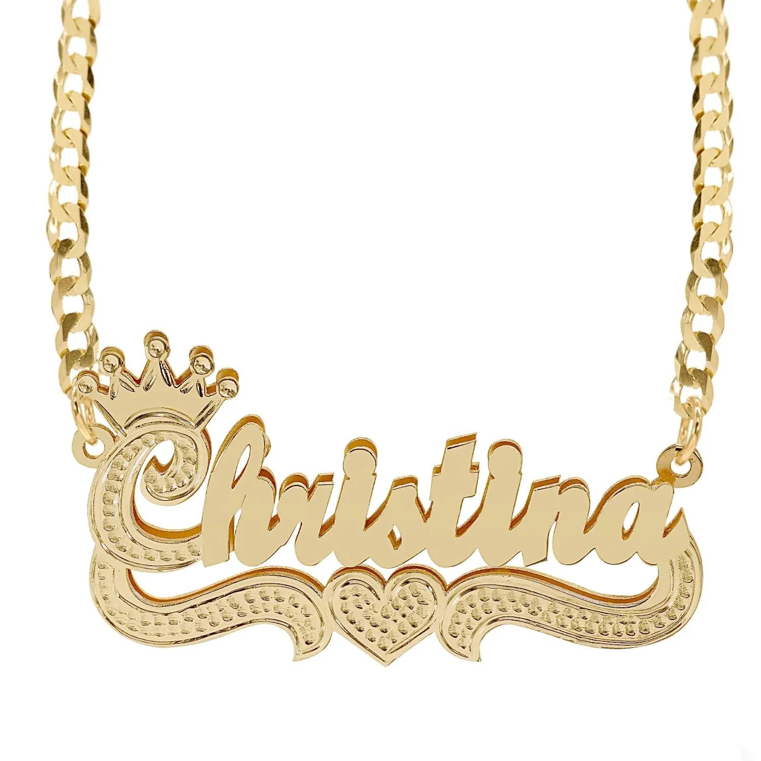 Double Plated Name Necklace Christina with Cuban chain