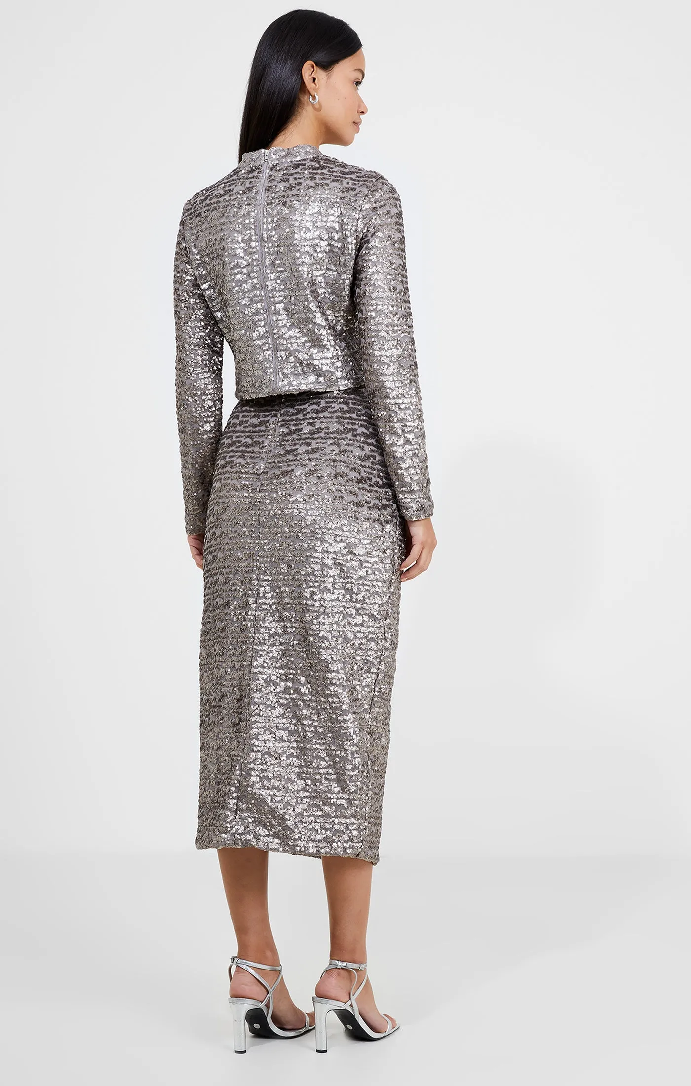 French Connection Adalynn Sequin Skirt-Gun Metal-73VNE