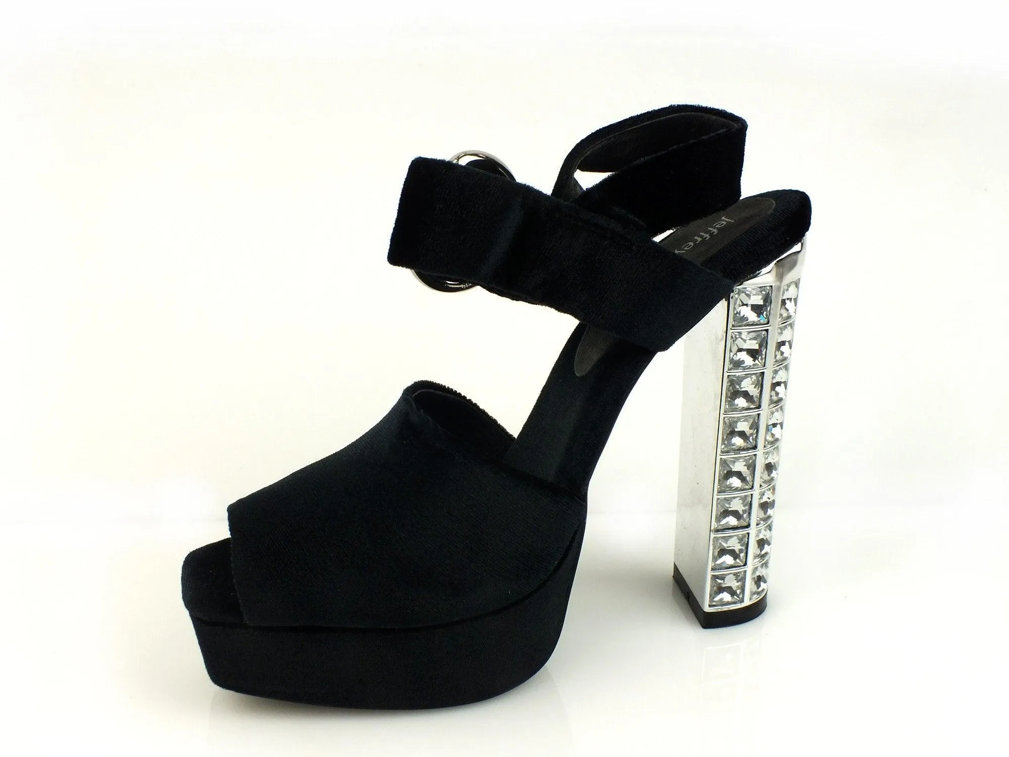 JEFFREY CAMPBELL Mitra-JLH tacco diamanti fibbia TESSUTO BLACK NERO JCS35JC218