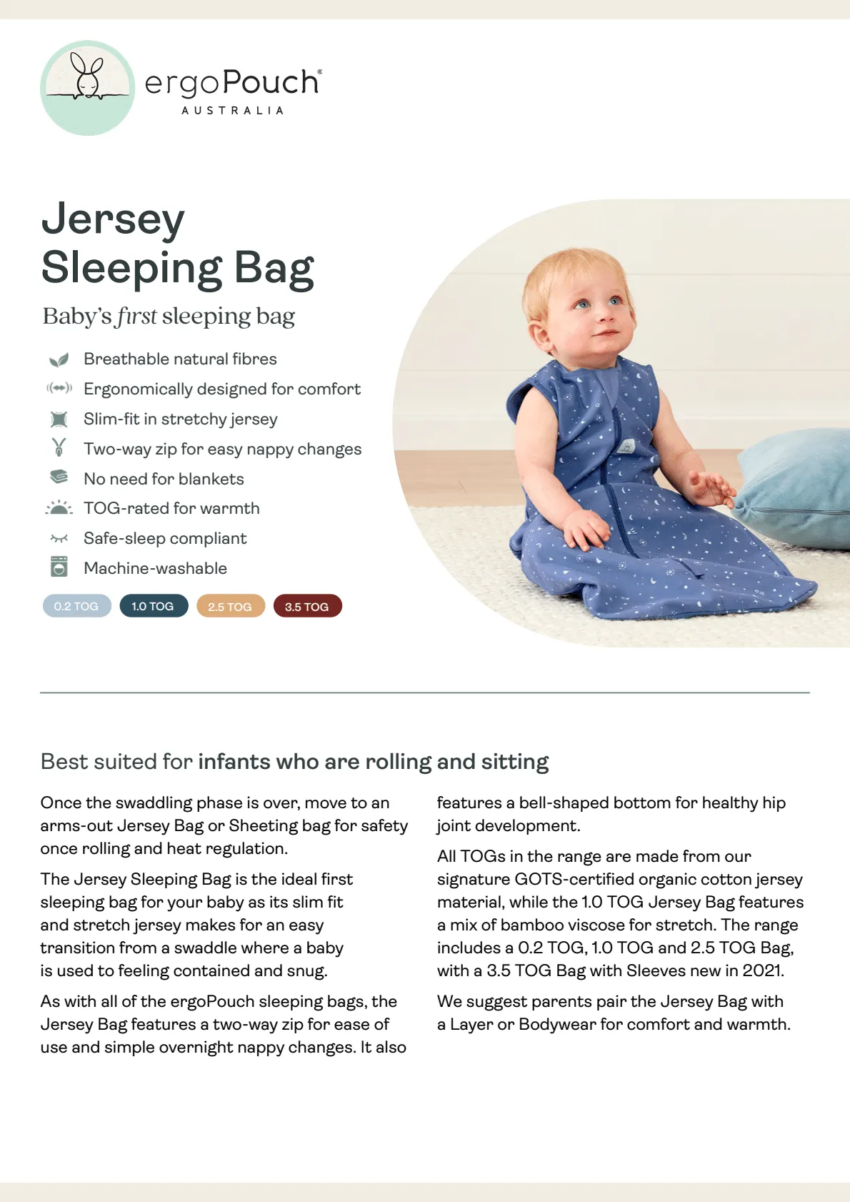 JERSEY SLEEPING BAG - 2.5 TOG (SLEEVED)