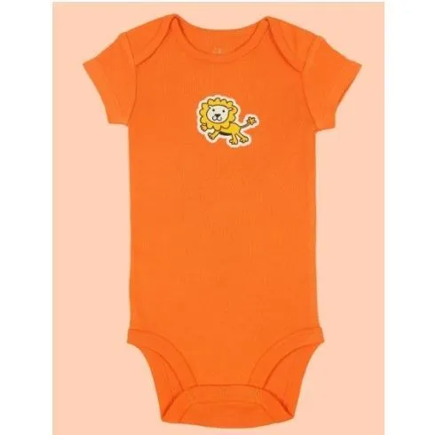 Kaarpas 100% Premium Organic Cotton 2 Piece Lion & Paws Print Bodysuit Onesie & Pant Set Orange With Grey & Yellow (KAON1007) (Certified ORGANIC) - 1 Pc (0 To 3 Months)