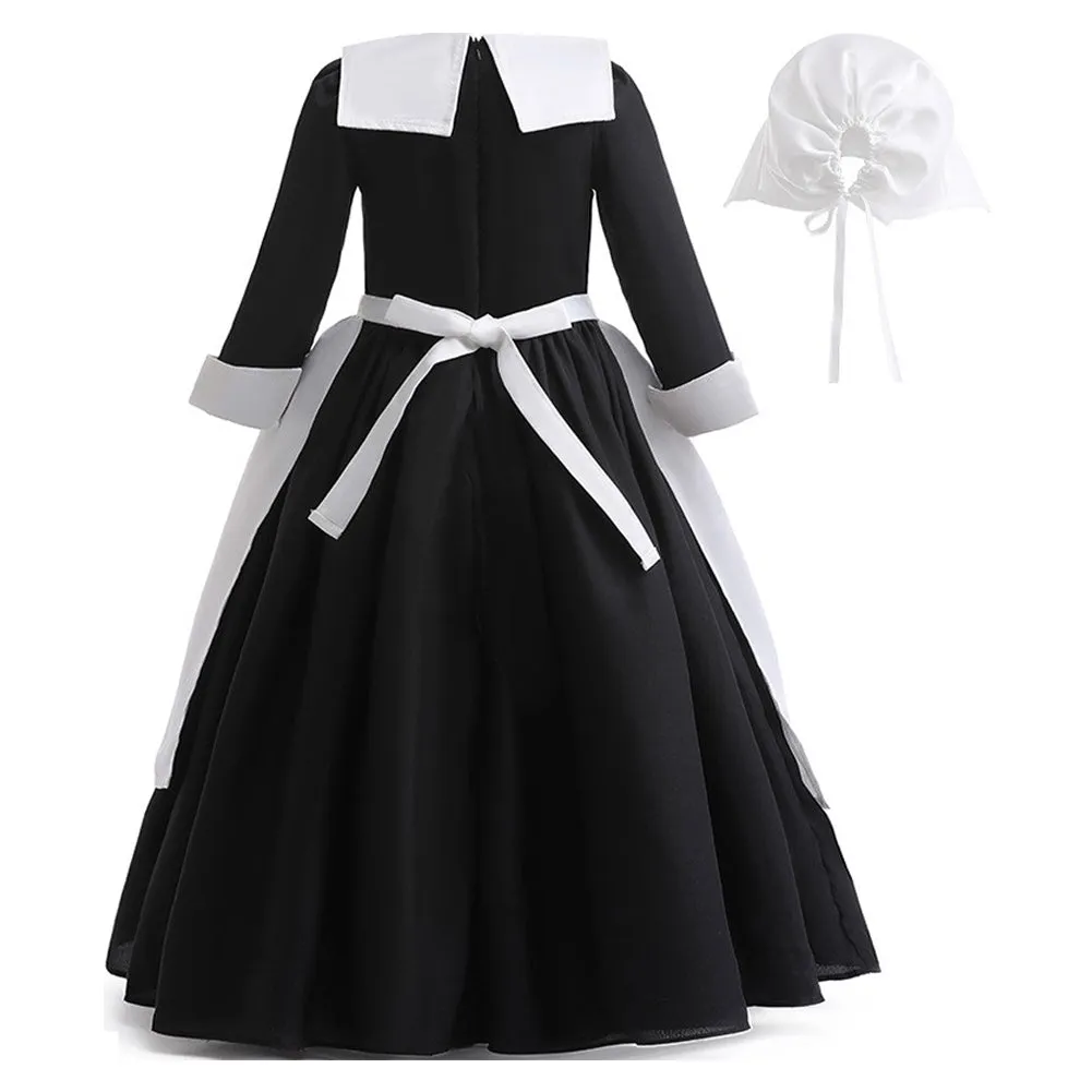 Kids Wednesday Addams Cosplay Costume Maid Dress Outfits Halloween Carnival Party Suit