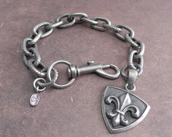 Link Hack Bracelet with Fleur De Lis Shield