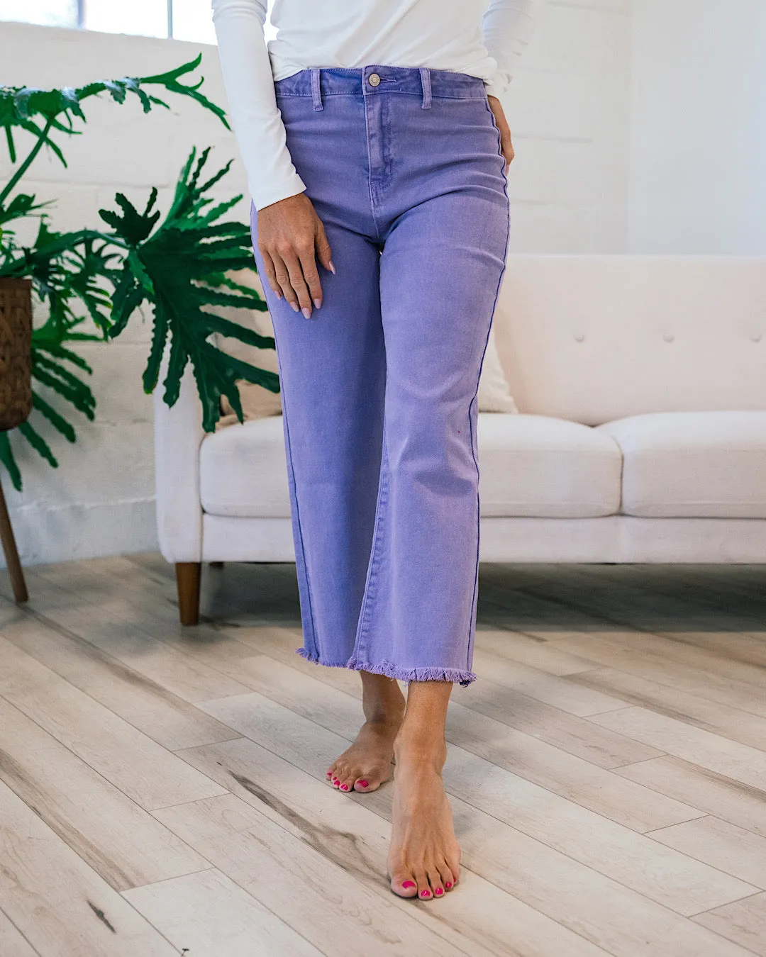 Mae Wide Leg Cropped Jeans - Violet