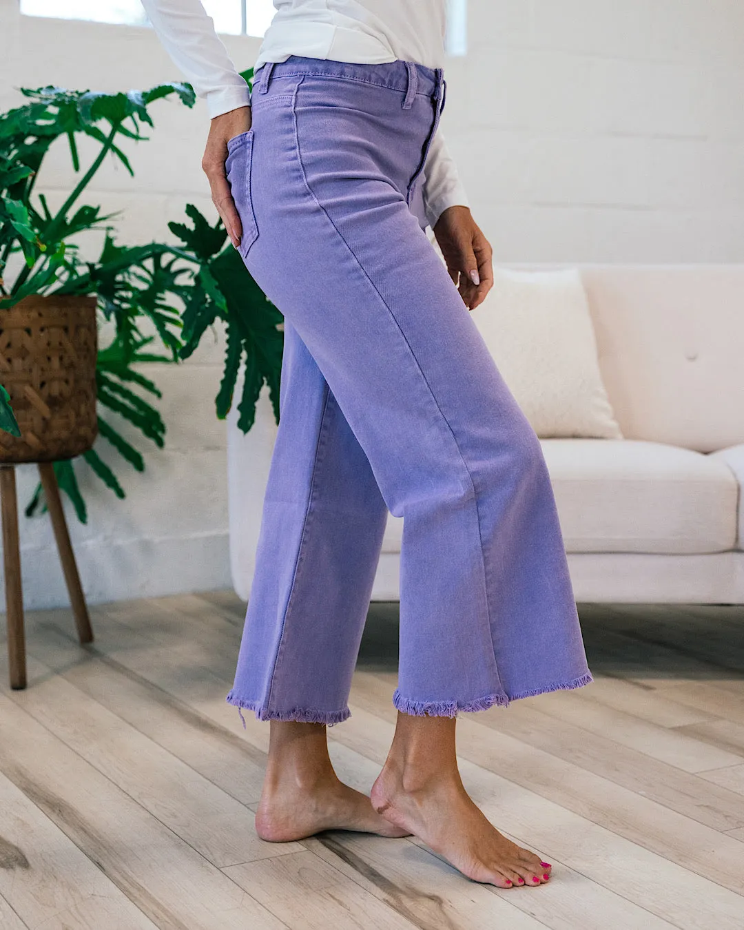 Mae Wide Leg Cropped Jeans - Violet