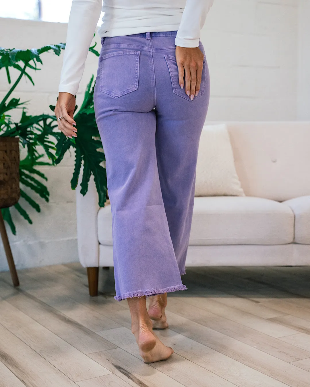 Mae Wide Leg Cropped Jeans - Violet