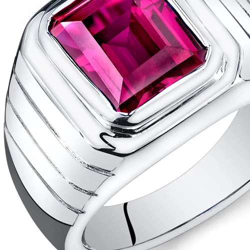 Mens 6 cts Ruby Sterling Silver Ring Size 12