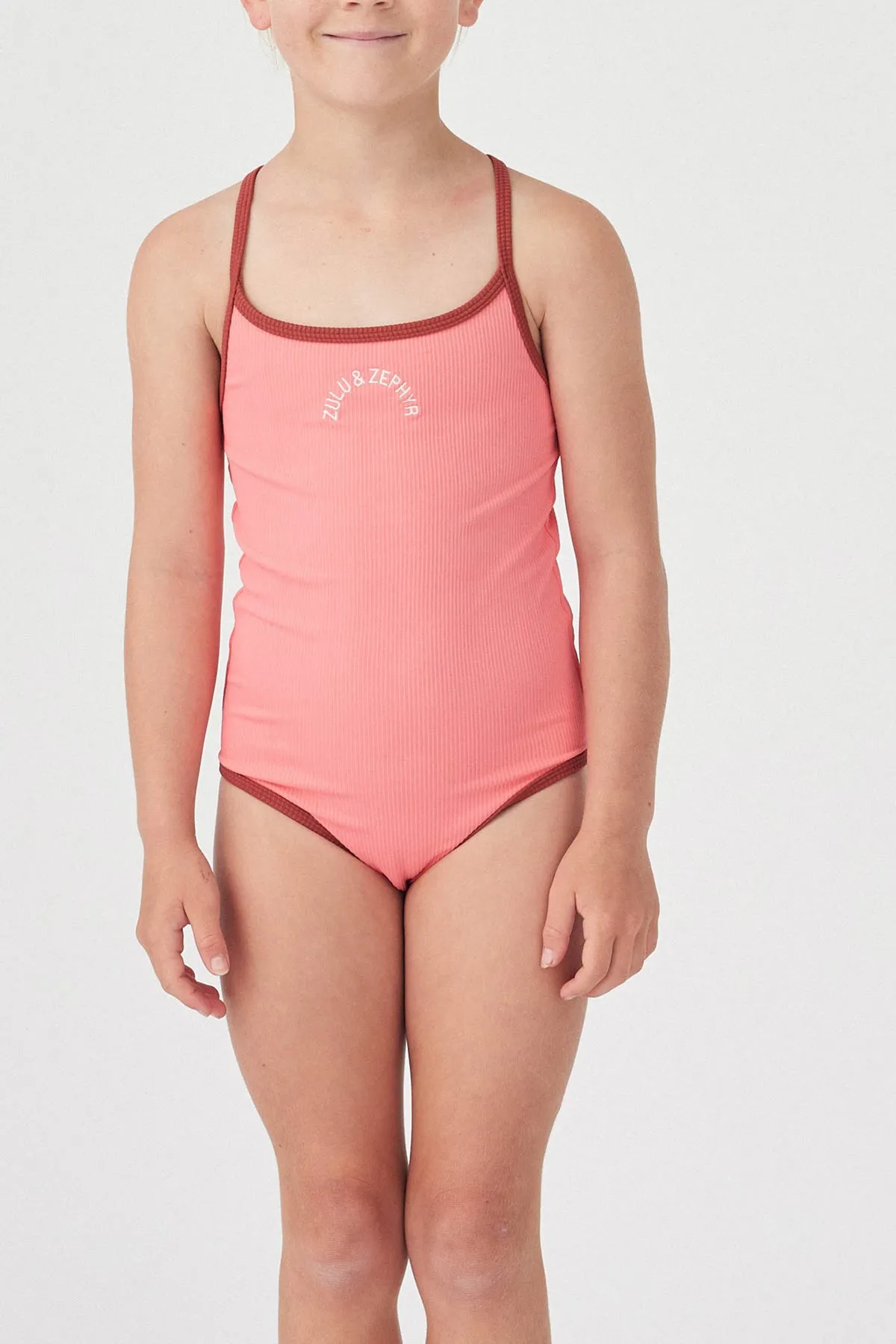 Mini Rib Logo One Piece - Coral