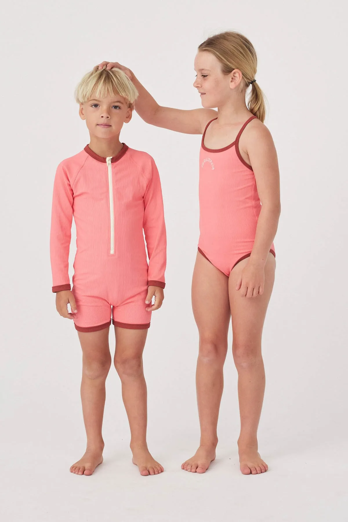 Mini Rib Logo One Piece - Coral