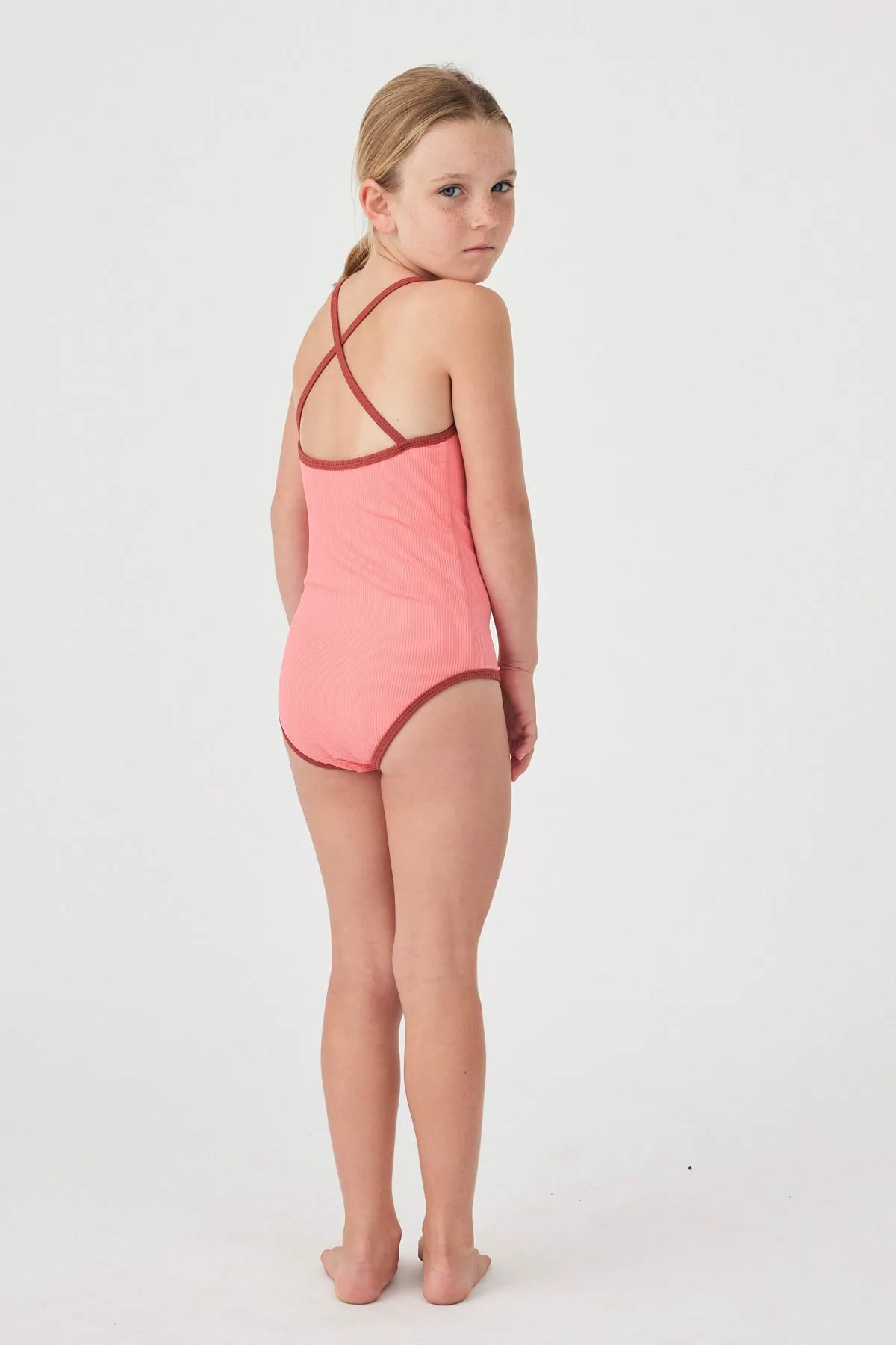 Mini Rib Logo One Piece - Coral