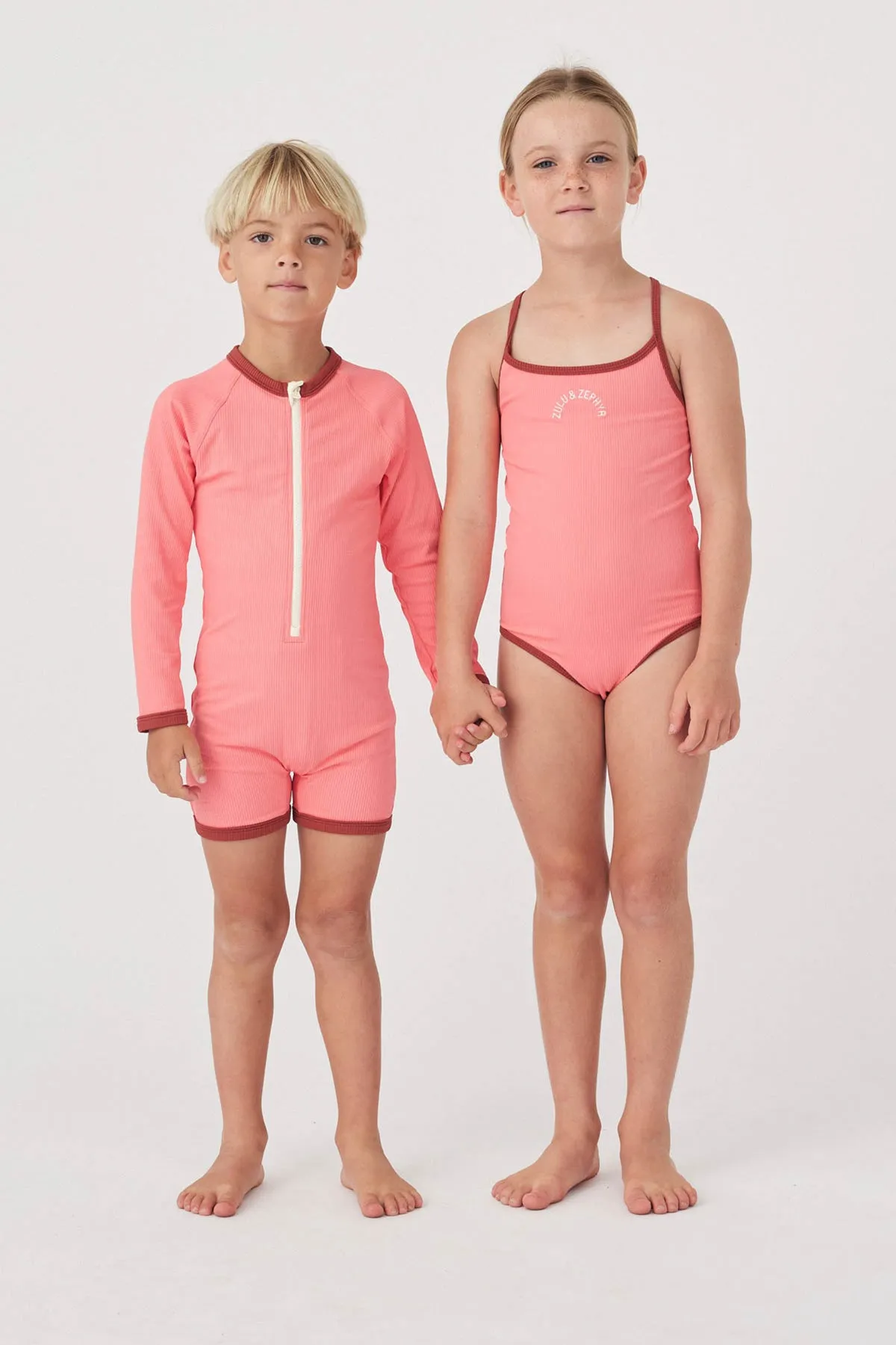 Mini Rib Logo One Piece - Coral