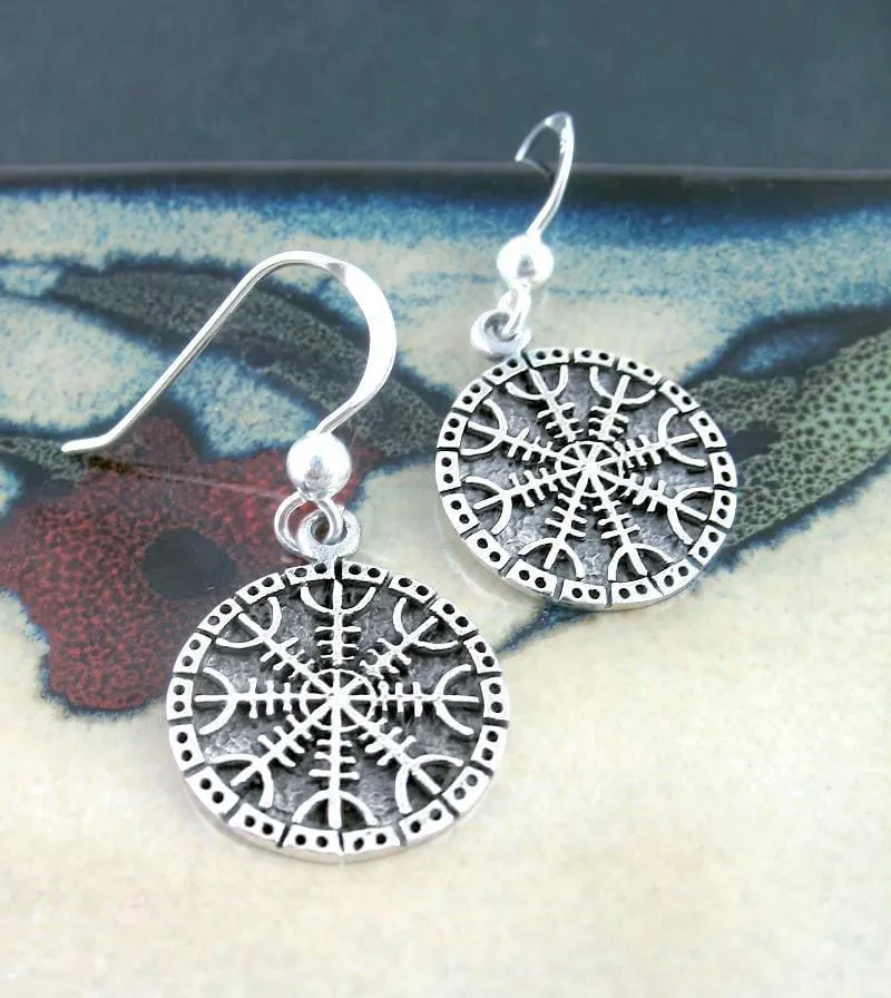 Norse Helm of Awe Aegishjalmur Drop Earrings