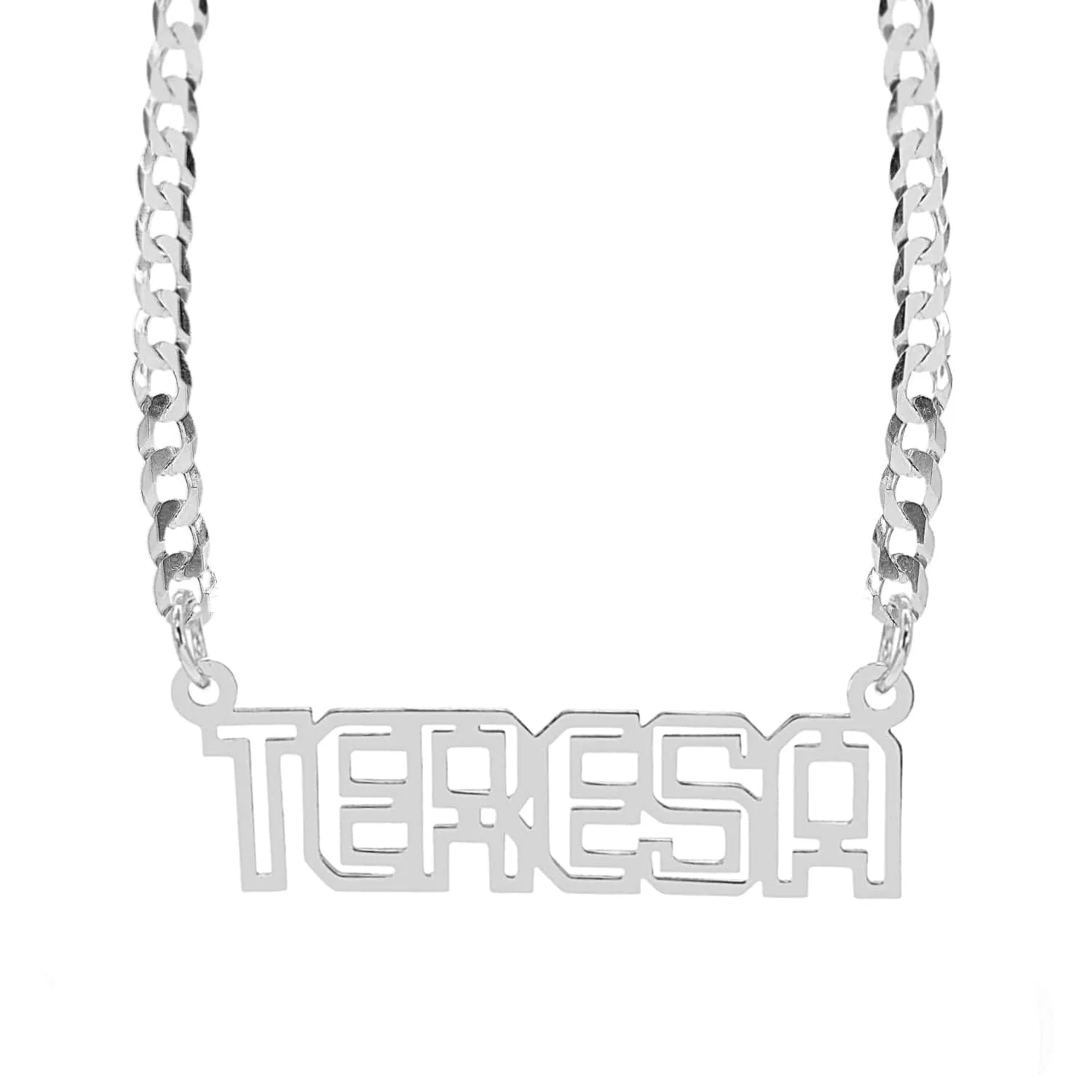 Personalized Outline Block Nameplate Necklace