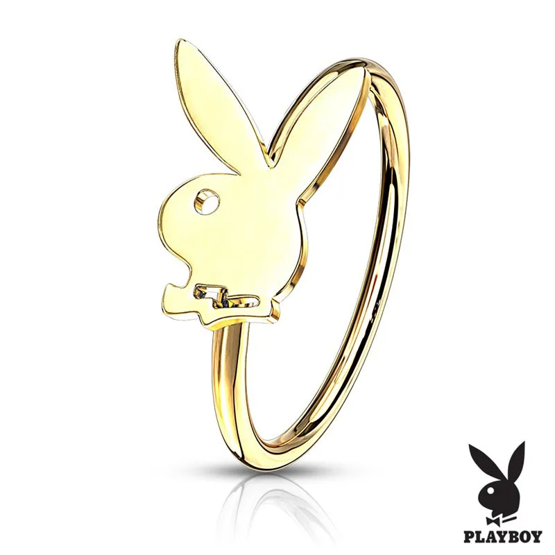 Playboy Bunny Top Bendable Hoop Nose Ring - Gold