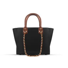 Plush Black Handbag Brown Handle