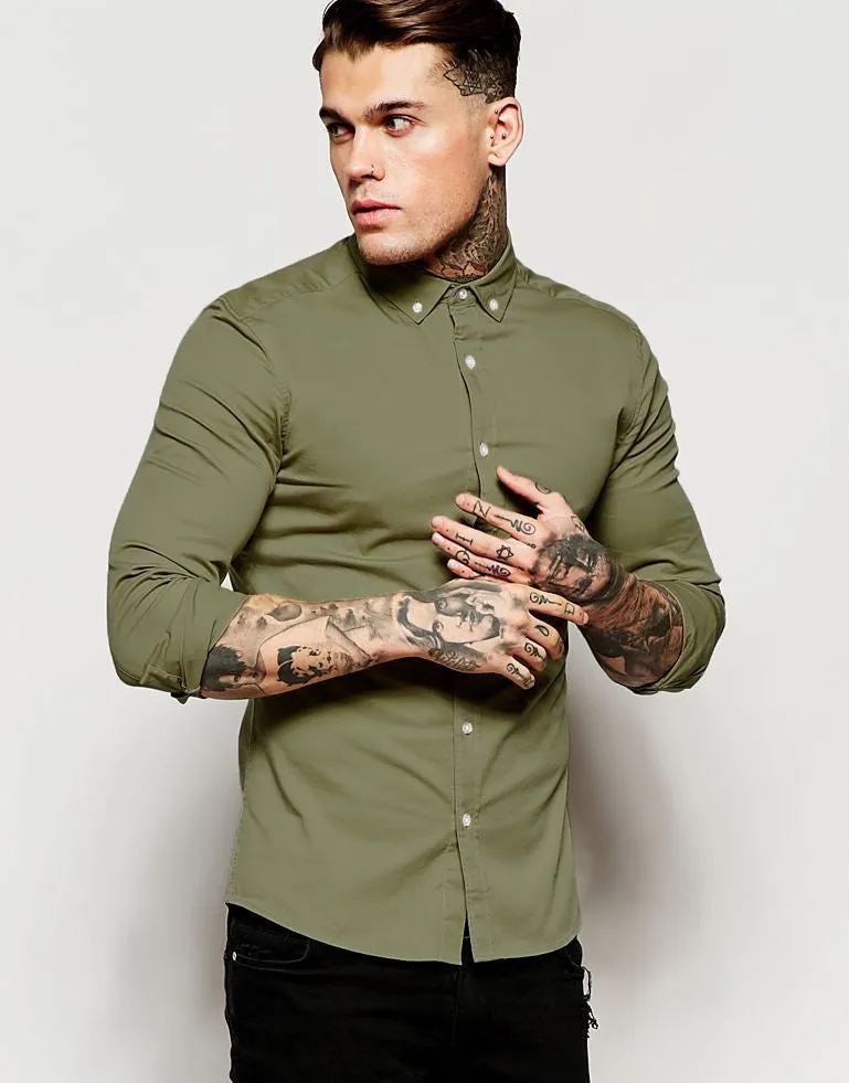 Skinny Shirt in Khaki Twill