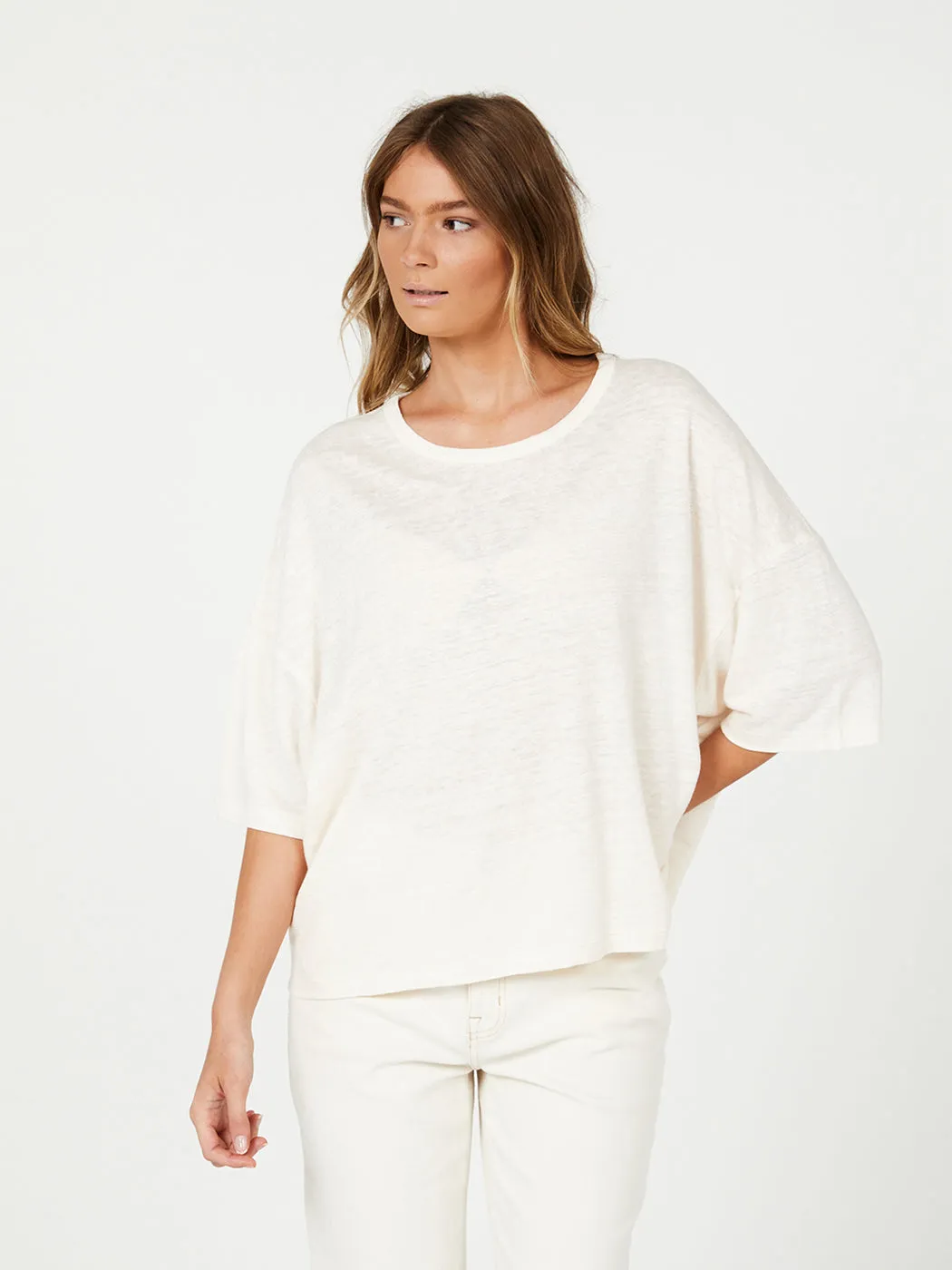 Slouchy Linen Tee - Eggnog