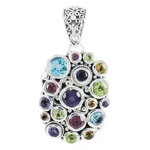 SS MULTI GEMSTONE CLUSTER PENDANT