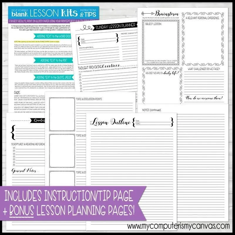 Sunday Lesson Kit #1 {Blank Editable Template} PRINTABLE