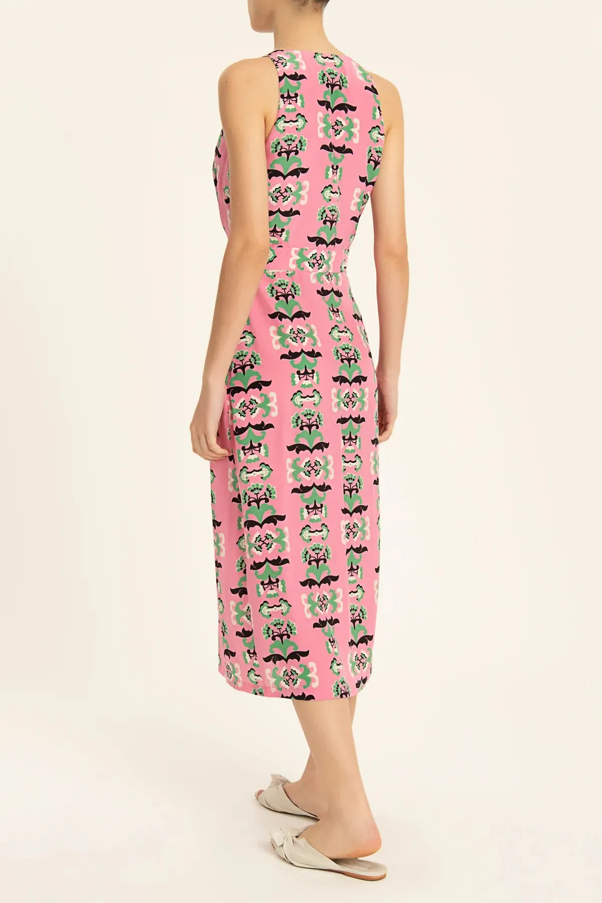 Twisted Flower V-Neck Midi Dress