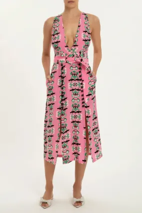 Twisted Flower V-Neck Midi Dress